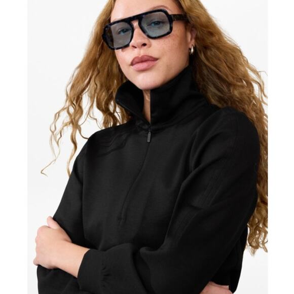 ATHLETA NWT Allure Tencel 1/4 Zip Long Sleeve Sweatshirt Black M Sporty Prep - Picture 1 of 3